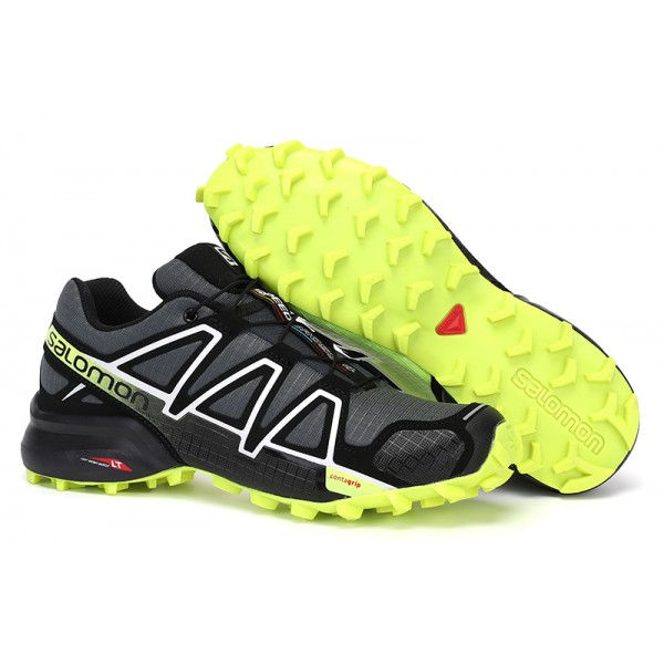 Men's Salomon Shoes Speedcross 4 Trail Running In Fluorescent Green Black